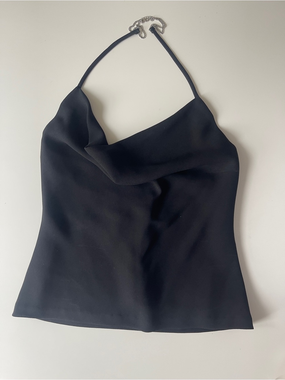 Black Halter Cowl Neck Women's Top with Chain Clasp Size M